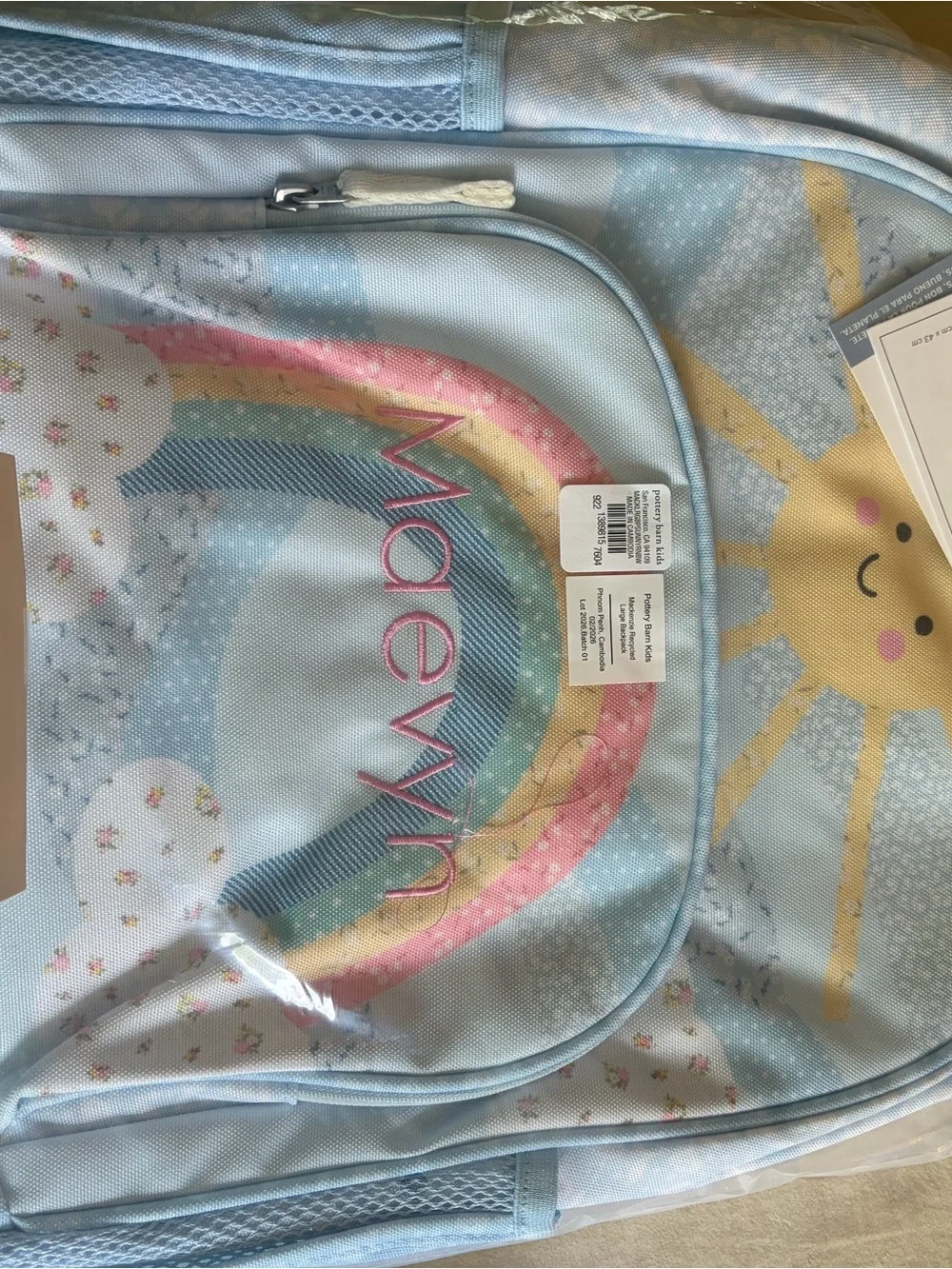 Pottery Barn Kids Light Blue Sunny Rainbow Backpack